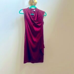 MaxMara silk burgundy mini dress. Sheath dress, short sleeve with v-neck.